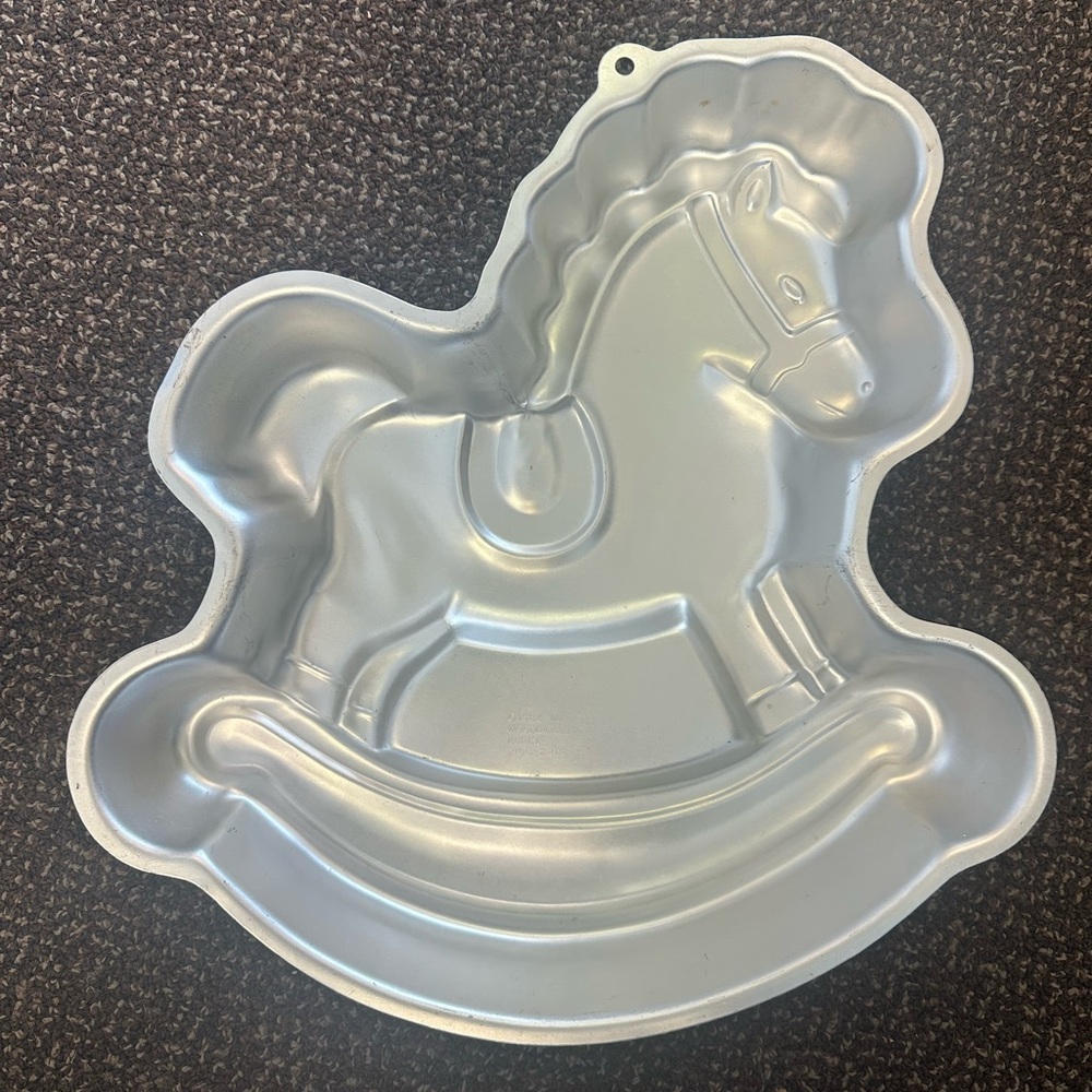 Vintage Rocking Horse Cake Pan - Silver Metal Mold